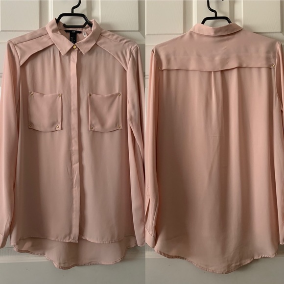 New H&M light pink shirt w/faux pockets - Picture 8 of 9